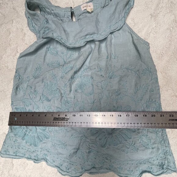 Anthropologie Meadow Rue Womens Embroidery Ruffle Neck Linen Top Size 12 Blue - Picture 8 of 9